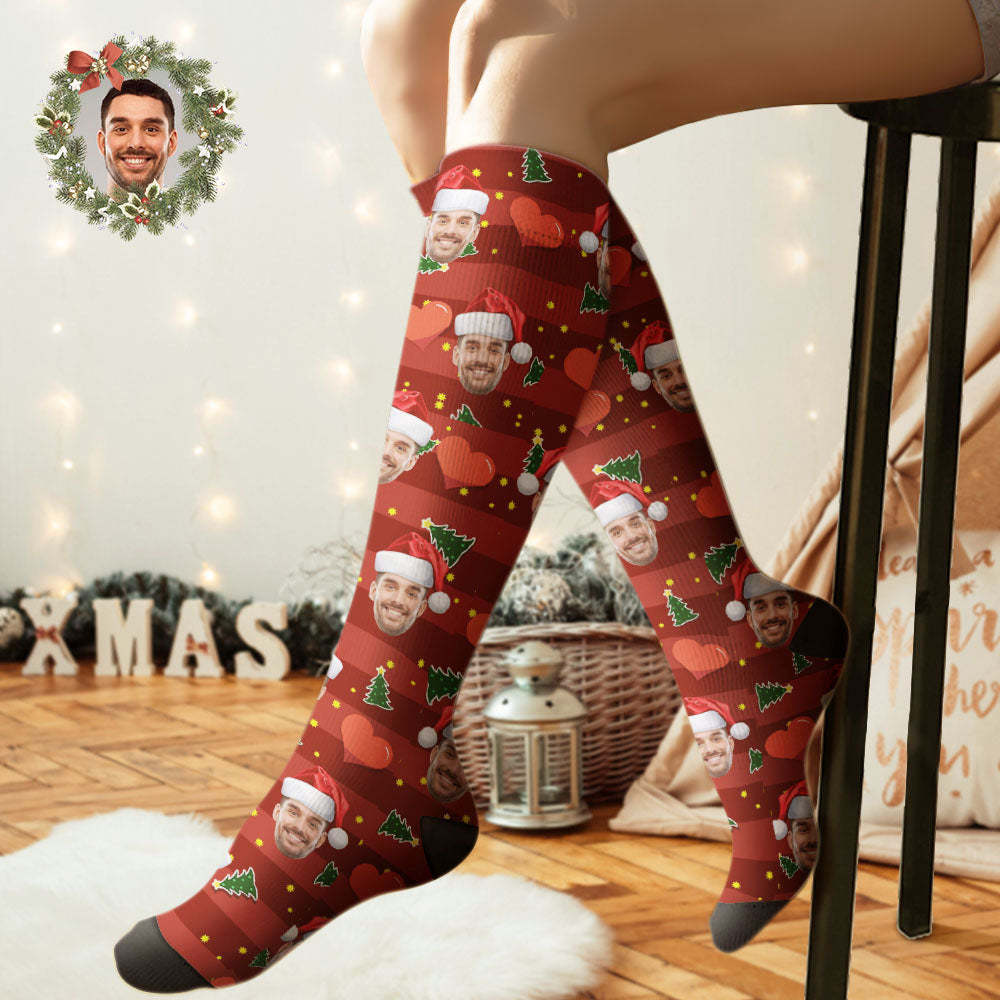 Custom Knee High Socks Personalized Face Christmas Socks Red Love - MyFaceSocksAu