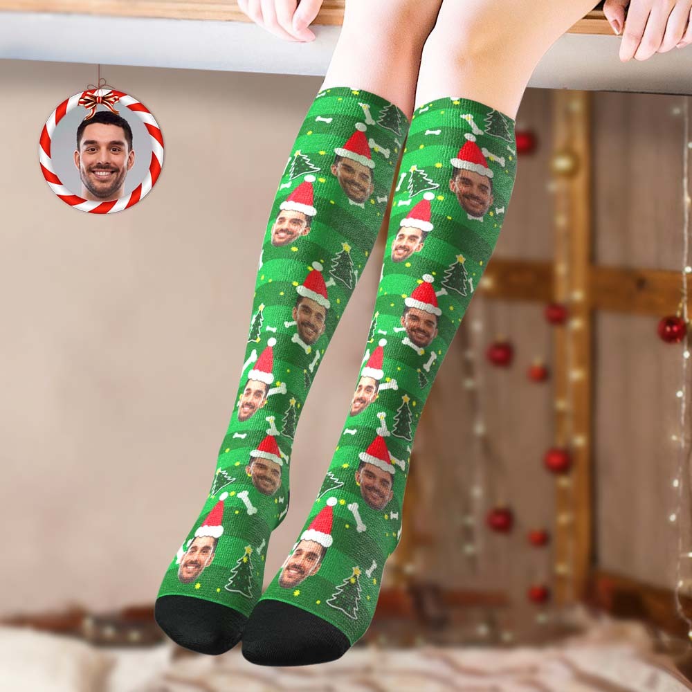 Custom Knee High Socks Personalized Face Christmas Socks Christmas Tree - MyFaceSocksAu