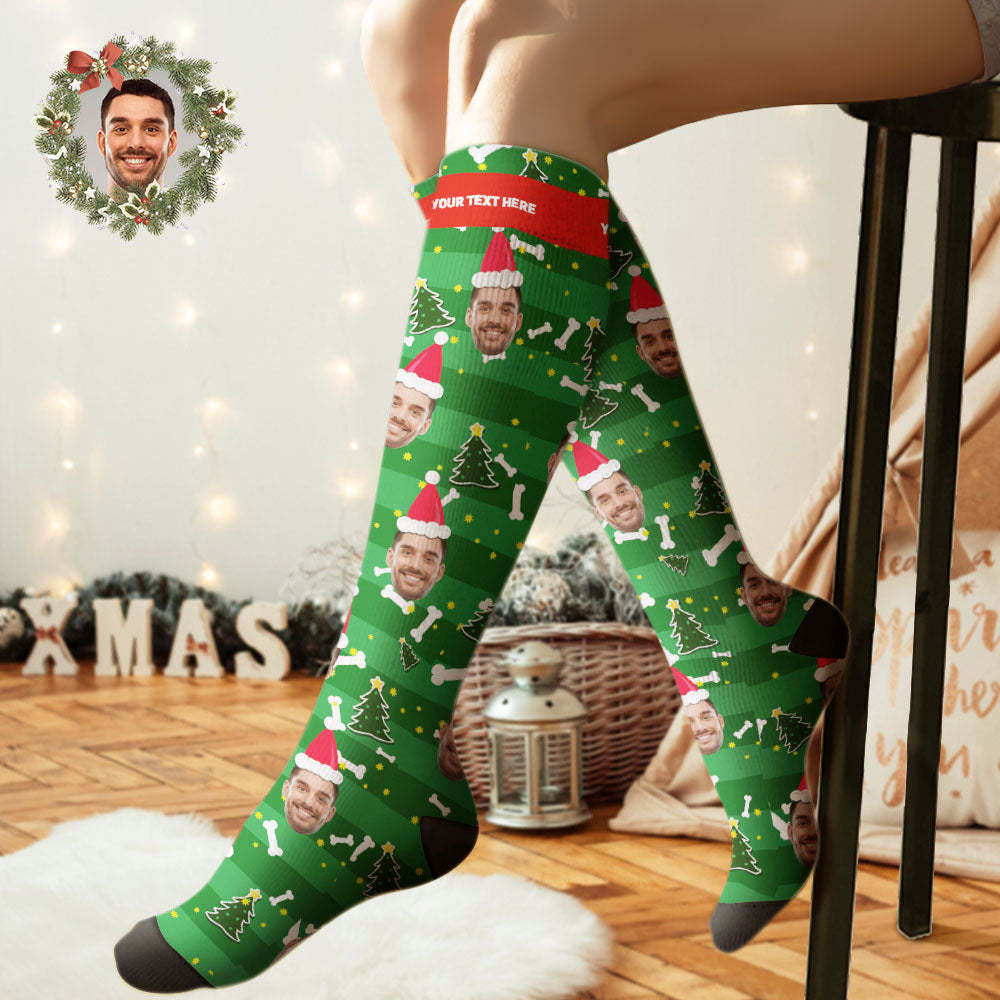 Custom Knee High Socks Personalized Face Christmas Socks Christmas Tree - MyFaceSocksAu