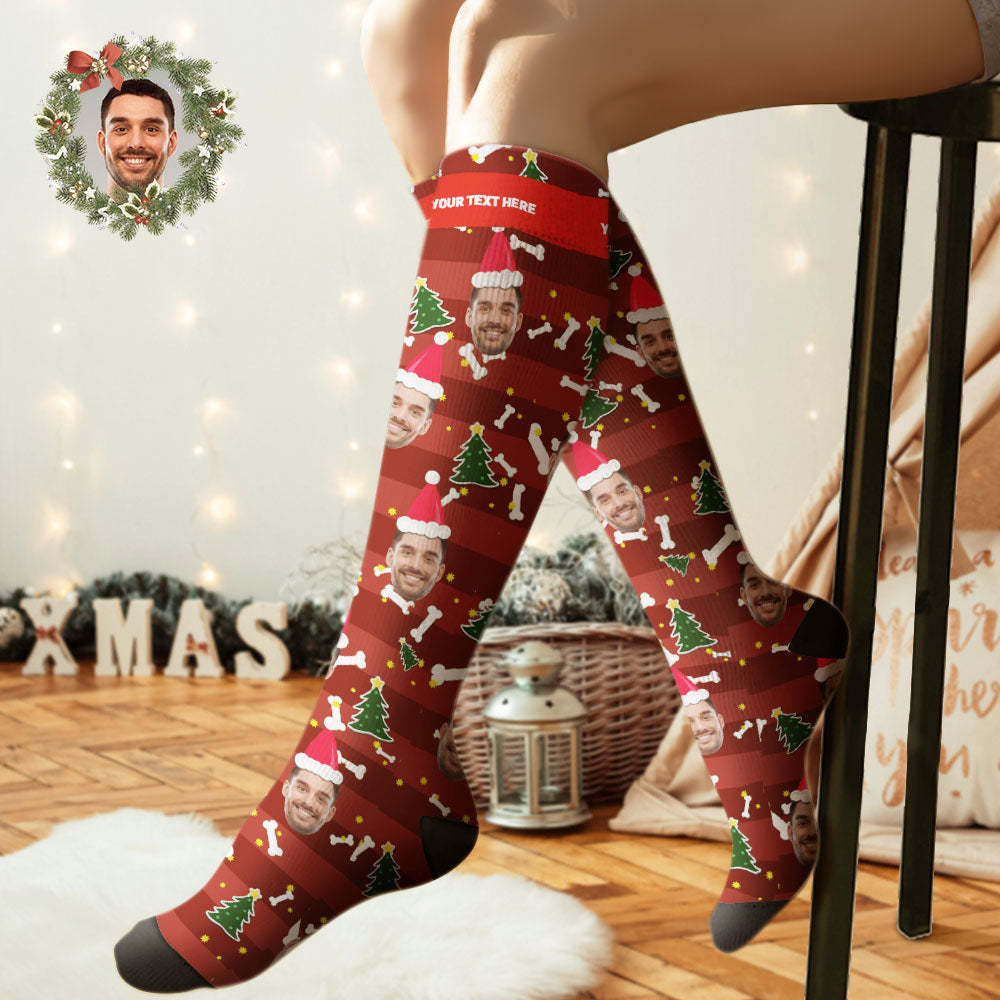 Custom Knee High Socks Personalized Face Christmas Socks Christmas Tree - MyFaceSocksAu