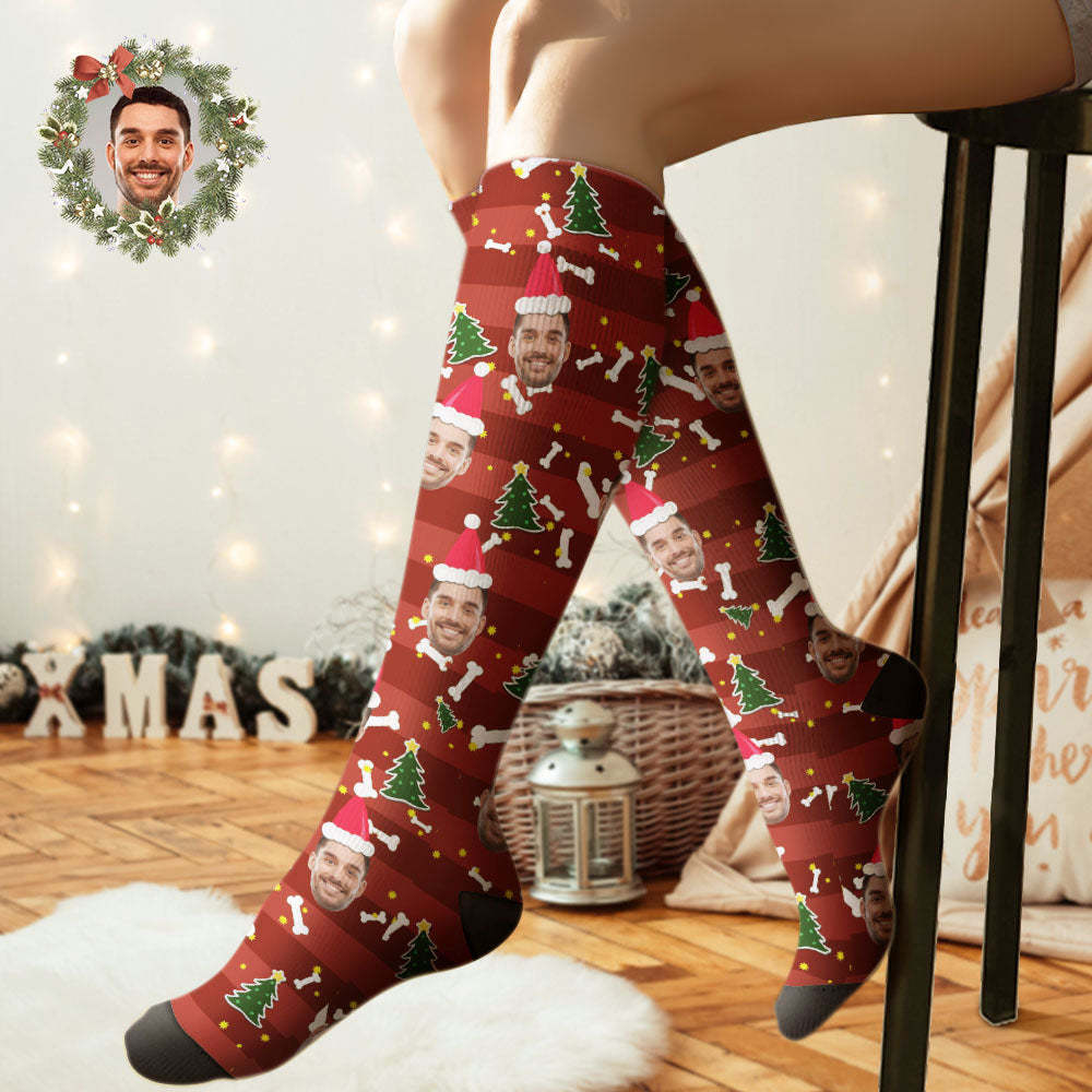 Custom Knee High Socks Personalized Face Christmas Socks Christmas Tree - MyFaceSocksAu