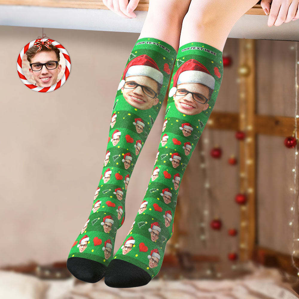 Custom Knee High Socks Personalized Big Face Christmas Socks Christmas Tree - MyFaceSocksAu