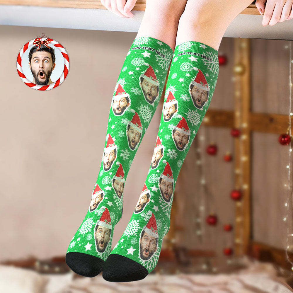 Custom Knee High Socks Personalized Face Christmas Socks Snowflake - MyFaceSocksAu