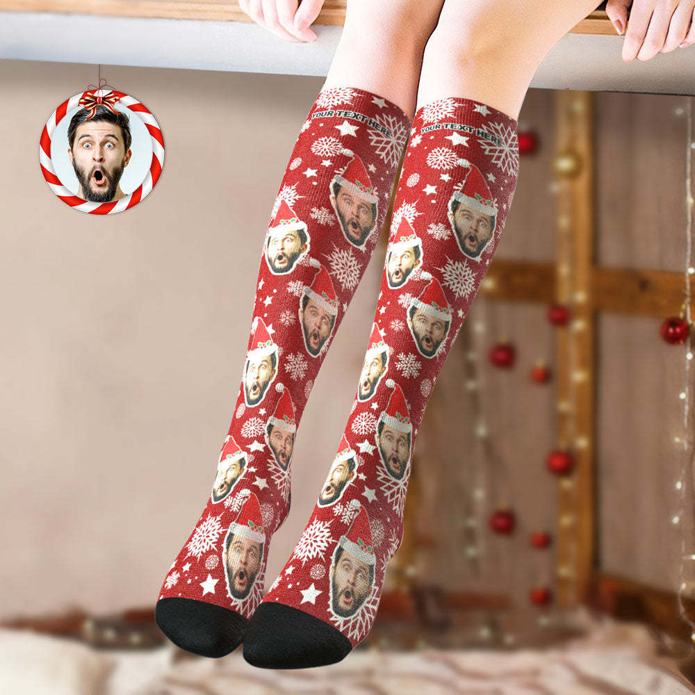 Custom Knee High Socks Personalized Face Christmas Socks Snowflake - MyFaceSocksAu