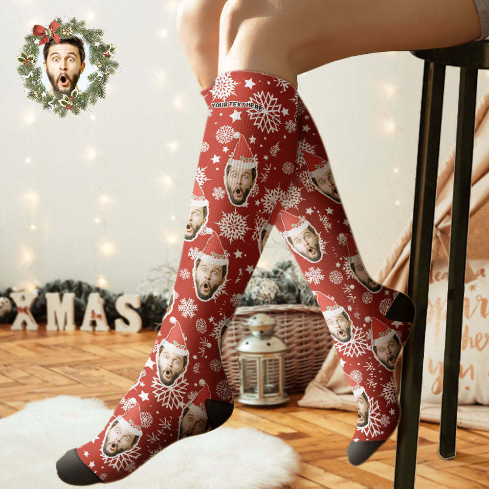 Custom Knee High Socks Personalized Face Christmas Socks Snowflake - MyFaceSocksAu