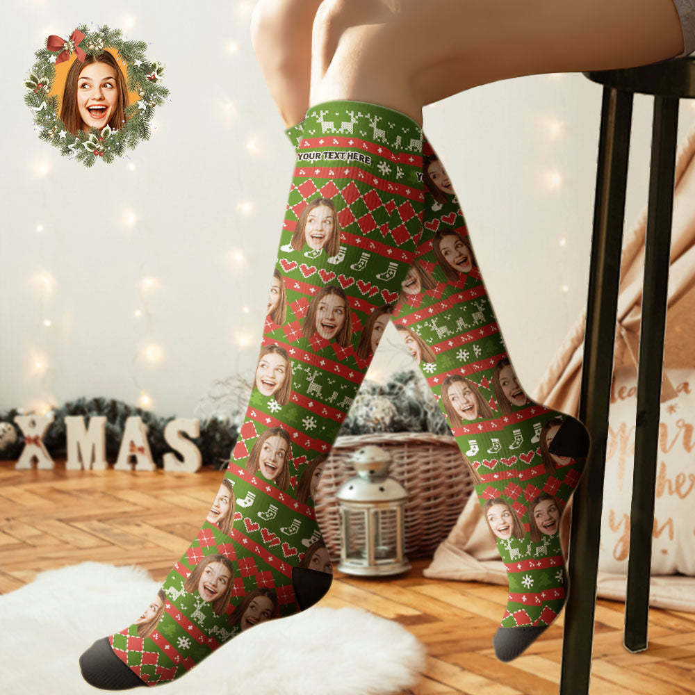 Custom Knee High Socks Personalized Face Christmas Socks Special Lines Add Pictrues - MyFaceSocksAu