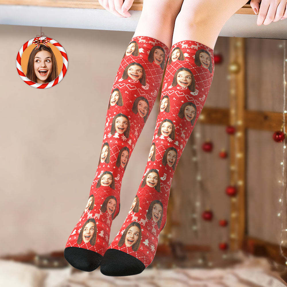 Custom Knee High Socks Personalized Face Christmas Socks Special Lines Add Pictrues - MyFaceSocksAu