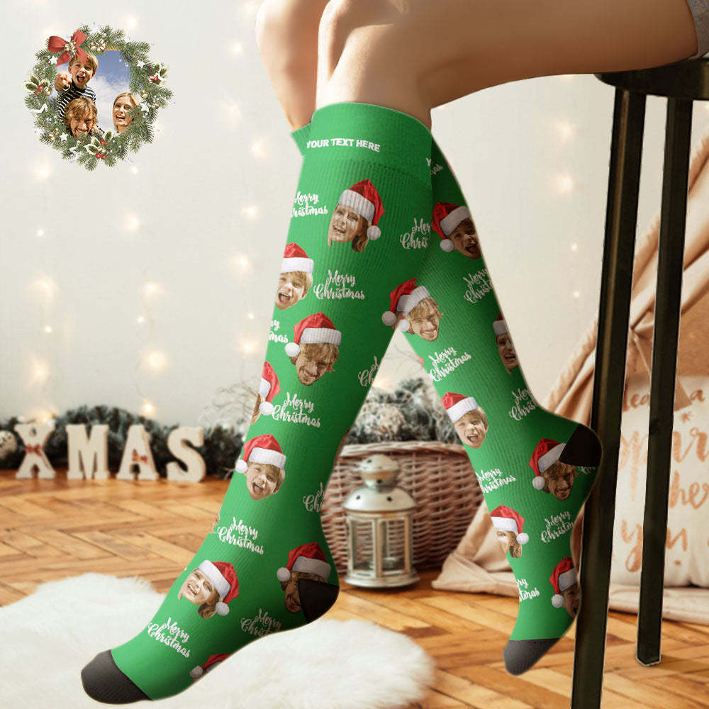 Custom Knee High Socks Personalized Face Socks Merry Christmas - MyFaceSocksAu