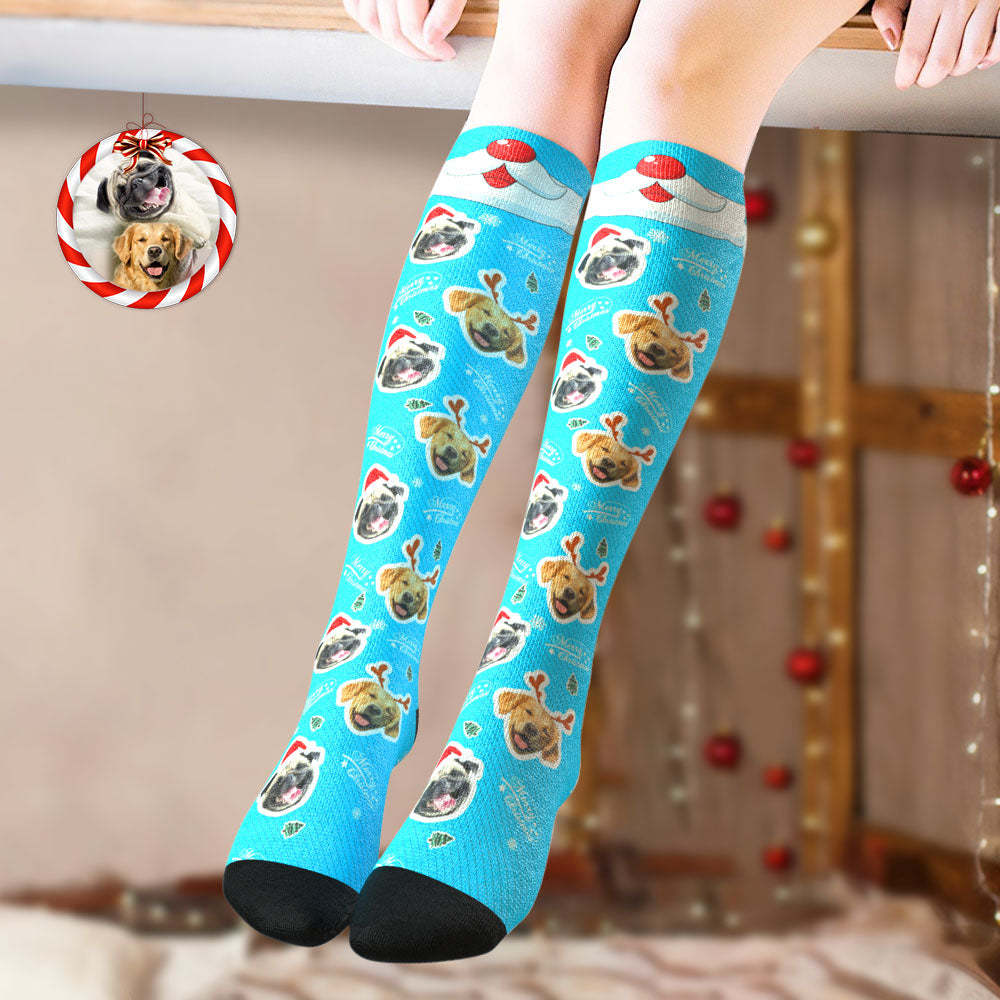 Custom Knee High Socks Personalized Face Socks Merry Christmas Dog Face for Pet Lover - MyFaceSocksAu