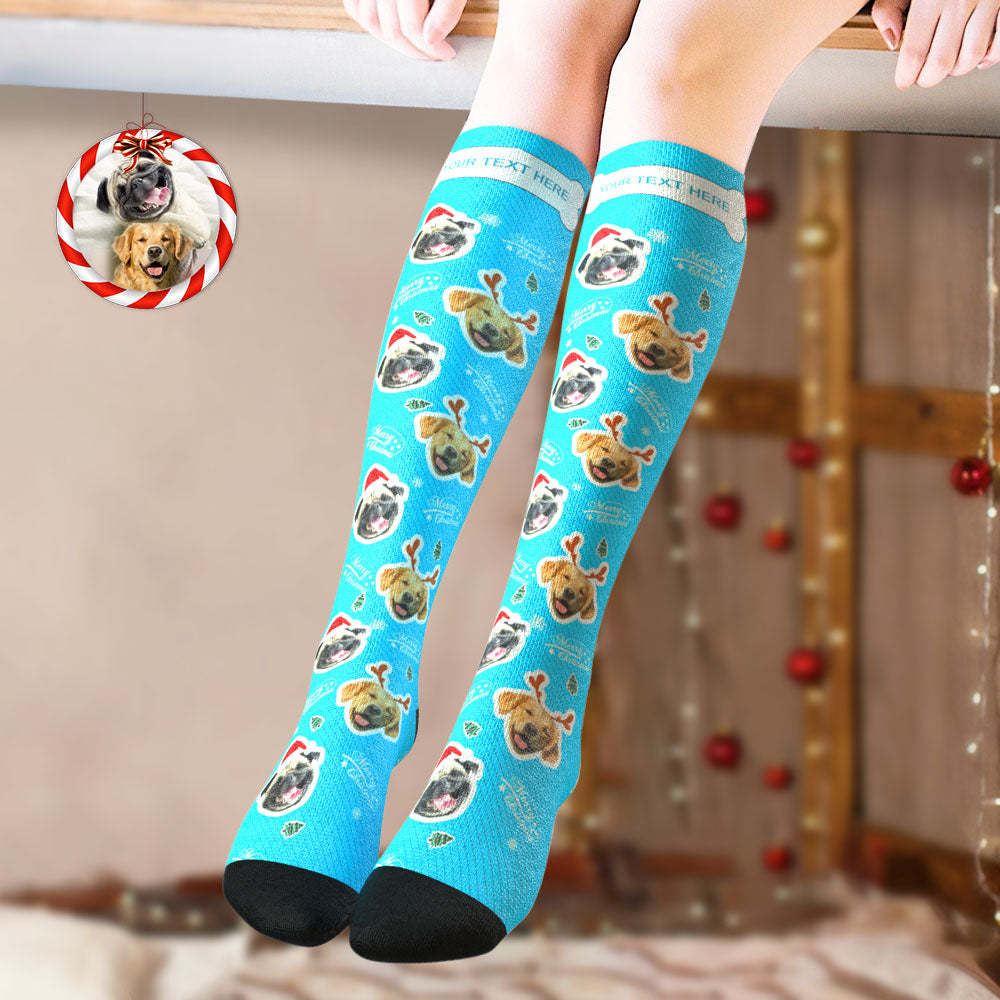 Custom Knee High Socks Personalized Face Socks Merry Christmas Dog Face for Pet Lover - MyFaceSocksAu