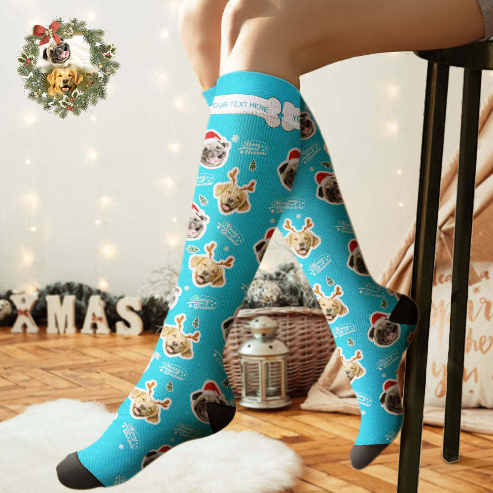 Custom Knee High Socks Personalized Face Socks Merry Christmas Dog Face for Pet Lover - MyFaceSocksAu