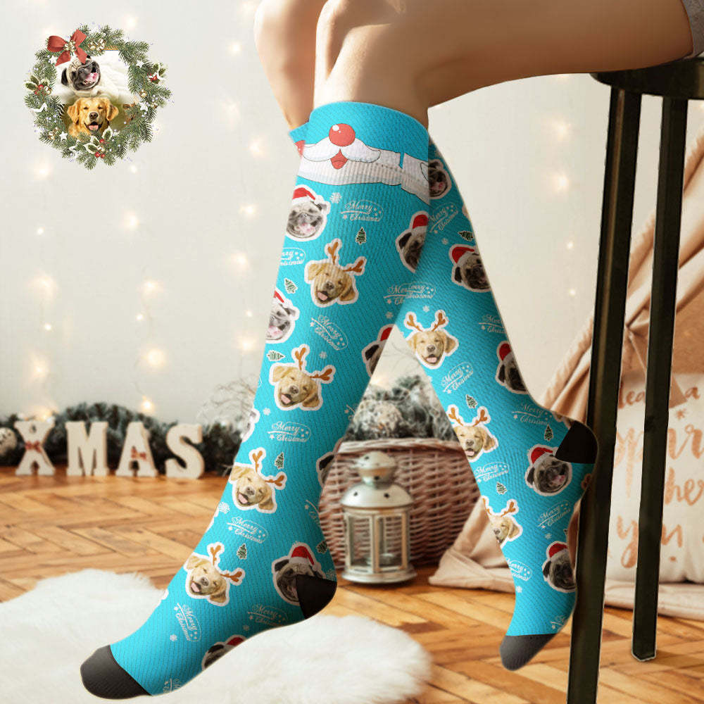 Custom Knee High Socks Personalized Face Socks Merry Christmas Dog Face for Pet Lover - MyFaceSocksAu