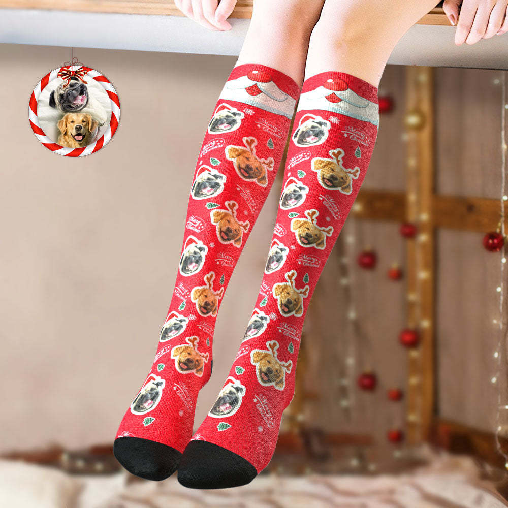 Custom Knee High Socks Personalized Face Socks Merry Christmas Dog Face for Pet Lover - MyFaceSocksAu