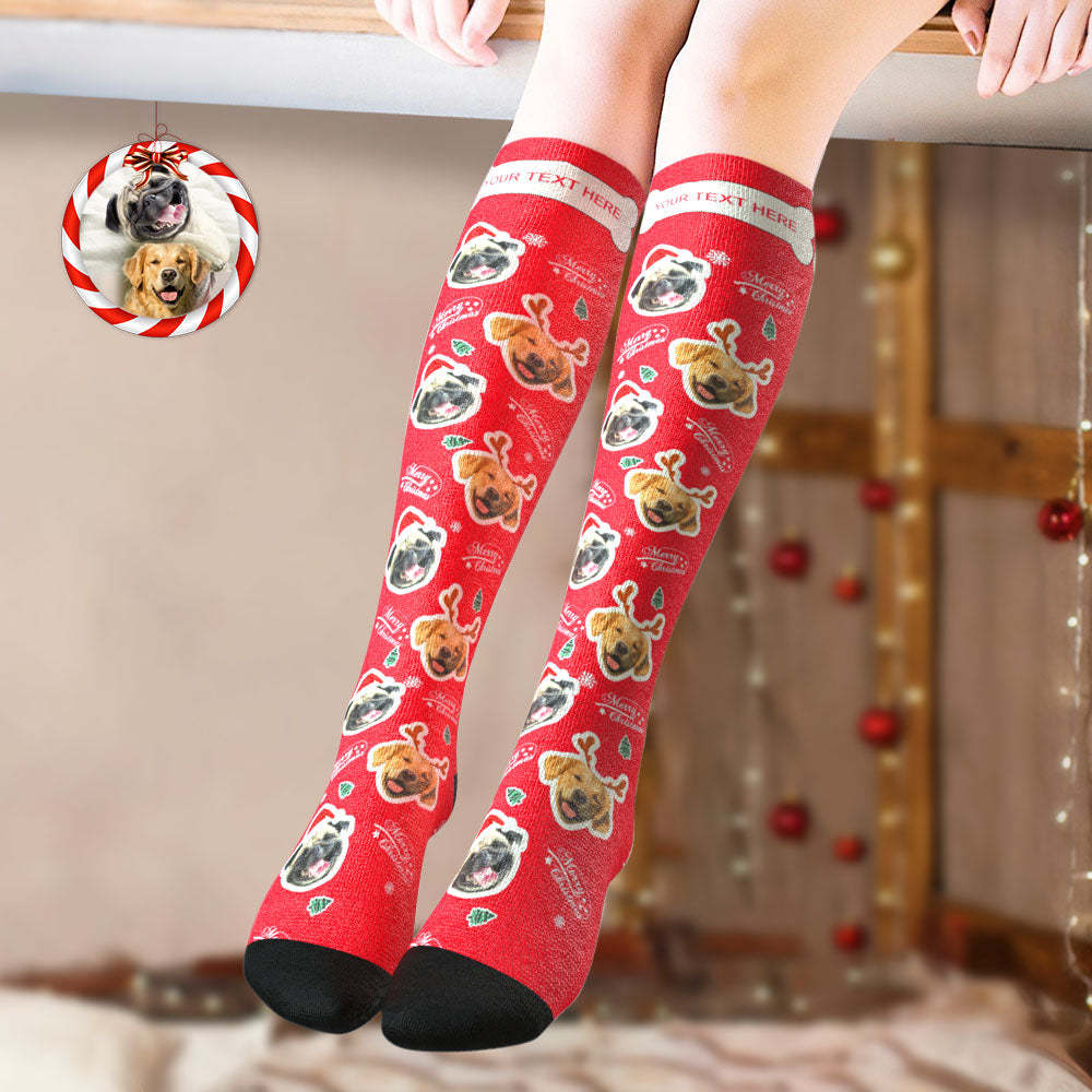 Custom Knee High Socks Personalized Face Socks Merry Christmas Dog Face for Pet Lover - MyFaceSocksAu
