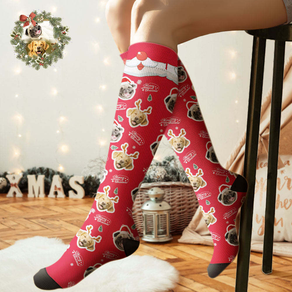 Custom Knee High Socks Personalized Face Socks Merry Christmas Dog Face for Pet Lover - MyFaceSocksAu