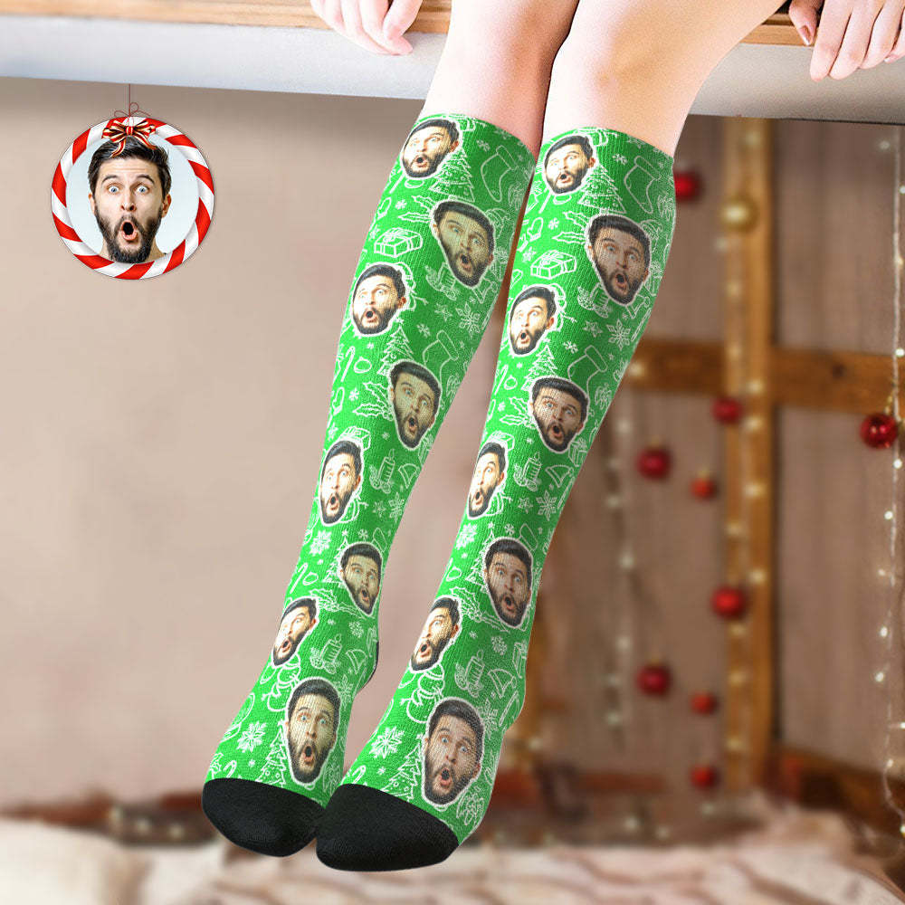 Custom Knee High Socks Personalized Face Socks Christmas Gift For Family - MyFaceSocksAu