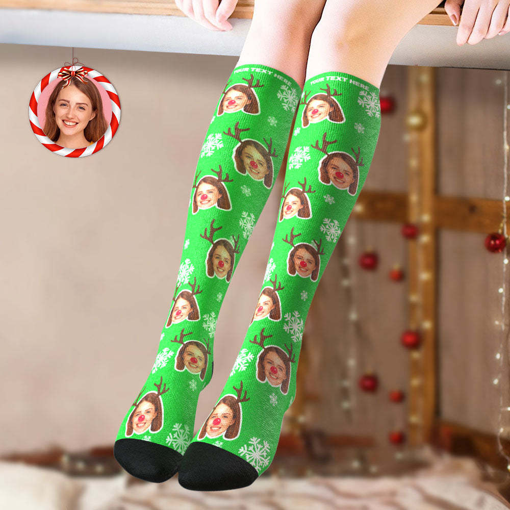 Custom Knee High Socks Personalized Moose Face Socks Christmas Gift - MyFaceSocksAu