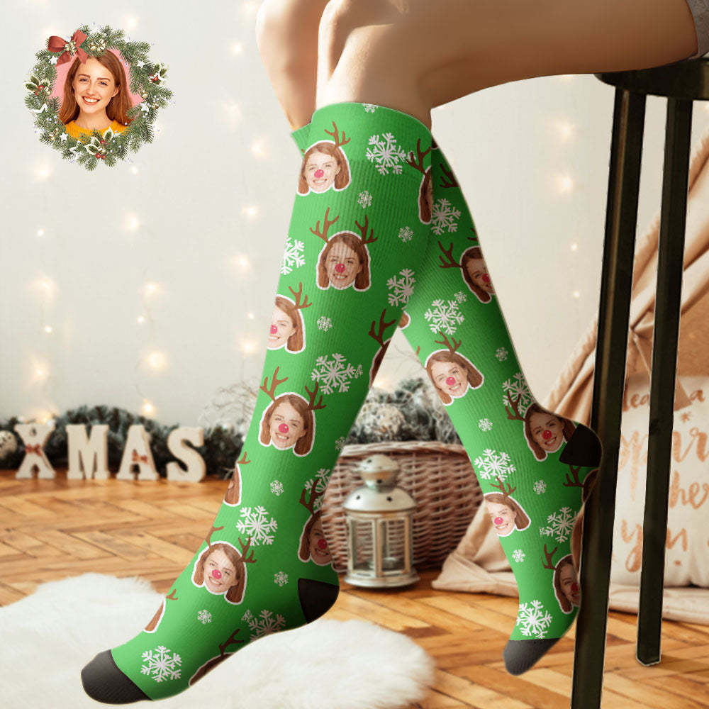 Custom Knee High Socks Personalized Moose Face Socks Christmas Gift - MyFaceSocksAu