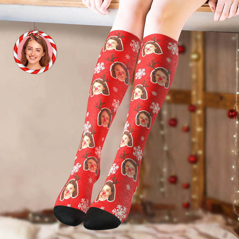 Custom Knee High Socks Personalized Moose Face Socks Christmas Gift - MyFaceSocksAu