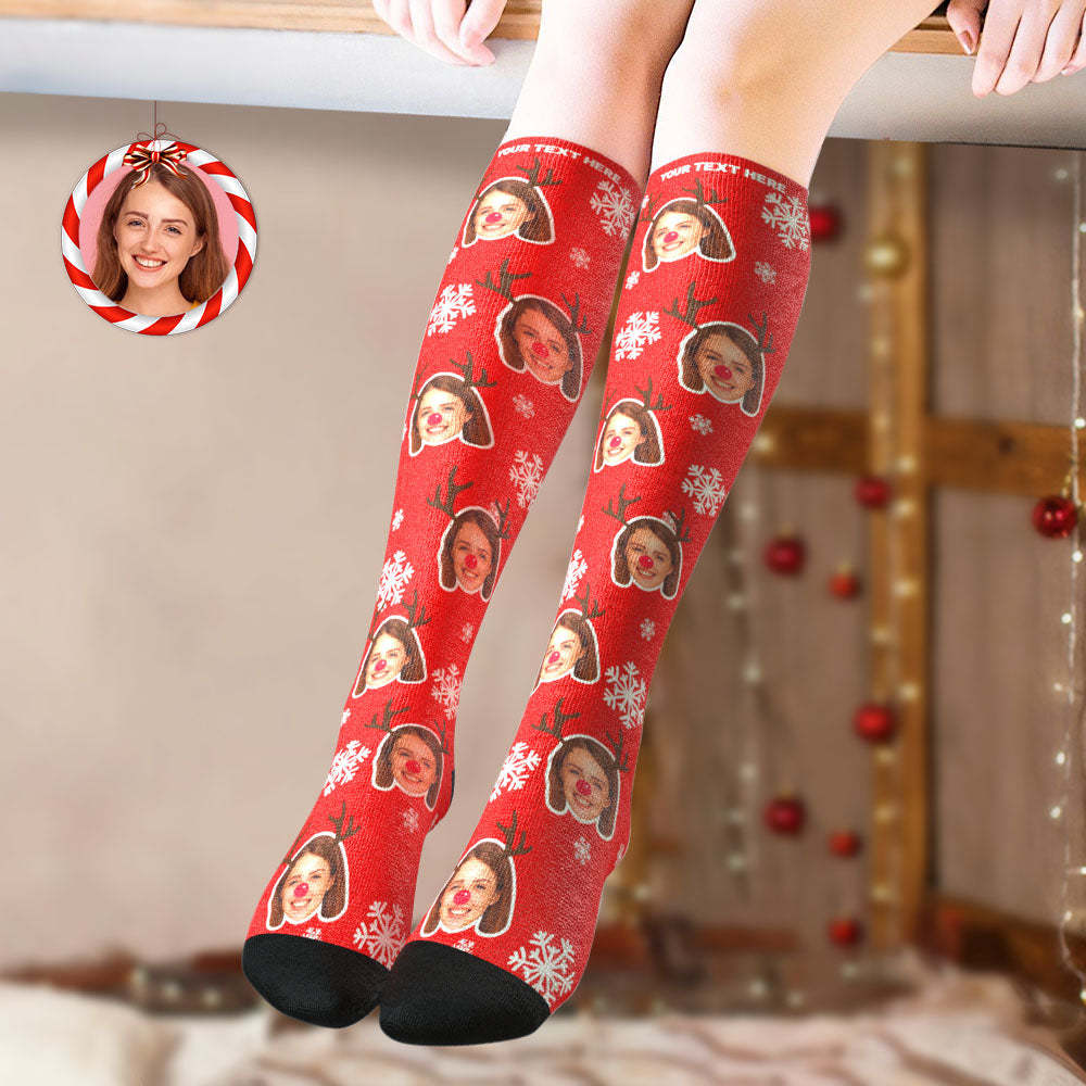 Custom Knee High Socks Personalized Moose Face Socks Christmas Gift - MyFaceSocksAu
