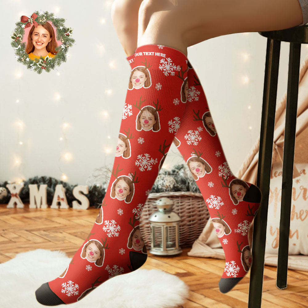 Custom Knee High Socks Personalized Moose Face Socks Christmas Gift - MyFaceSocksAu