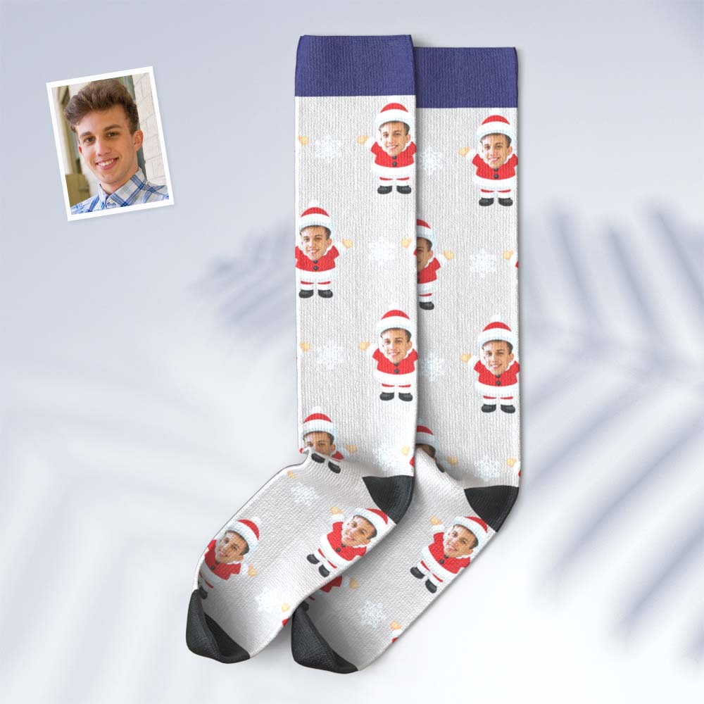 Custom Face Knee High Socks Personalised Photo Socks Snow Gnome Christmas Gifts - MyFaceSocksAu