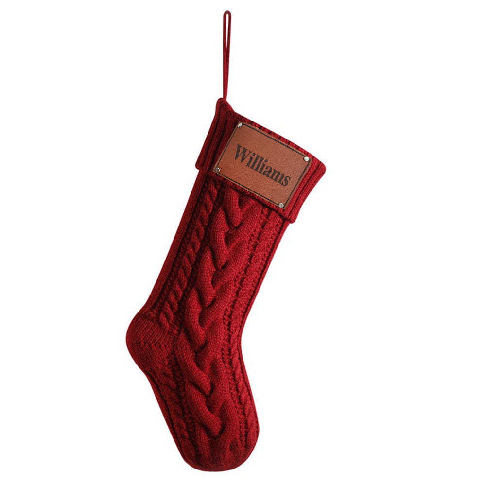 Personalized Christmas Stocking with Name Leather Patches Knitted Xmas Stockings Decoration-MyFaceSocksAu