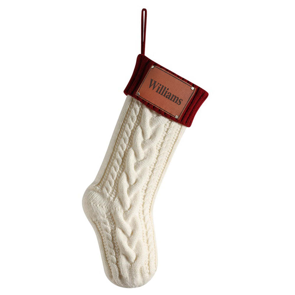 Personalized Christmas Stocking with Name Leather Patches Knitted Xmas Stockings Decoration-MyFaceSocksAu