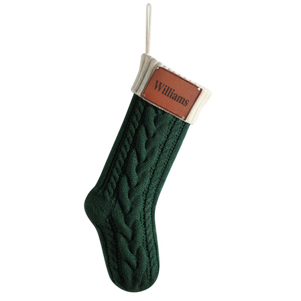 Personalized Christmas Stocking with Name Leather Patches Knitted Xmas Stockings Decoration-MyFaceSocksAu
