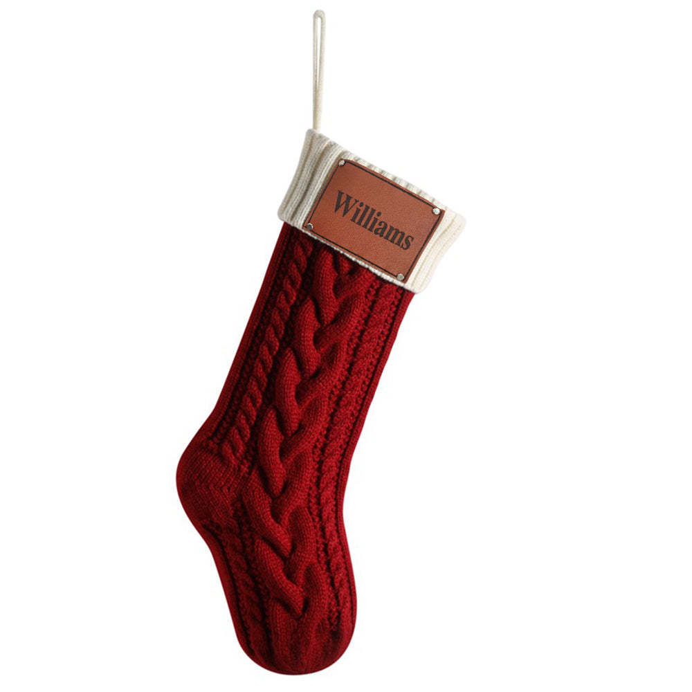 Personalized Christmas Stocking with Name Leather Patches Knitted Xmas Stockings Decoration-MyFaceSocksAu