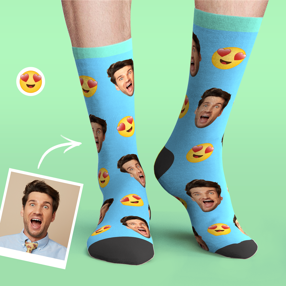 Printed In AU Custom Face Socks Add Pictures My Face Socks Funny Emoticons Face Socks-Love - MyFaceSocksAU