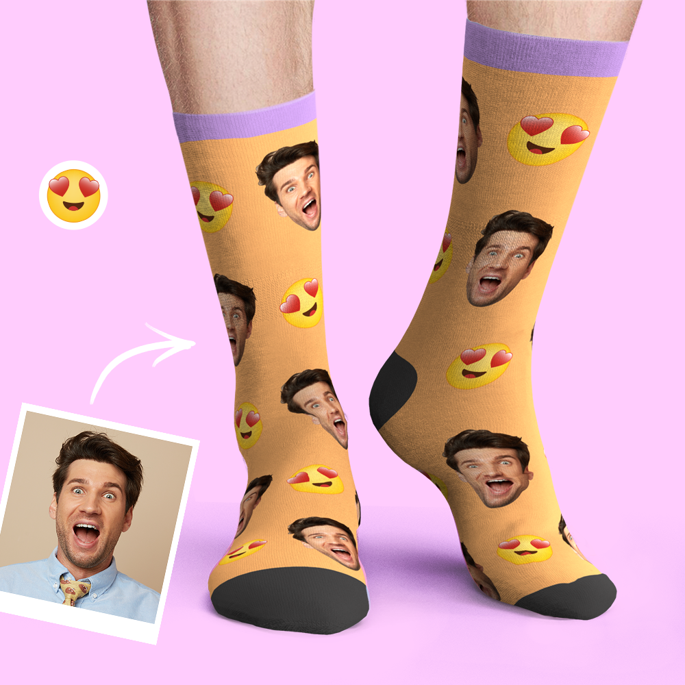Printed In AU Custom Face Socks Add Pictures My Face Socks Funny Emoticons Face Socks-Love - MyFaceSocksAU
