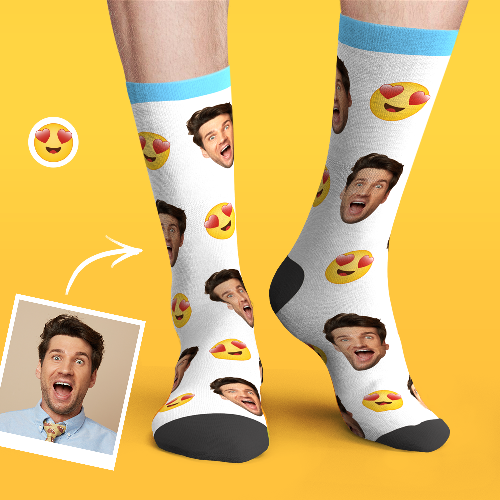 Printed In AU Custom Face Socks Add Pictures My Face Socks Funny Emoticons Face Socks-Love - MyFaceSocksAU