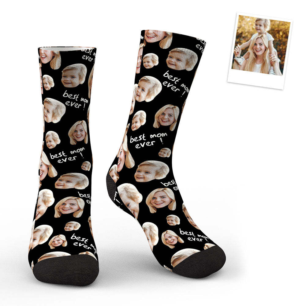3D Preview Custom Photo Socks Gifts For Mother Best Mom Ever - MyFaceSocksAu