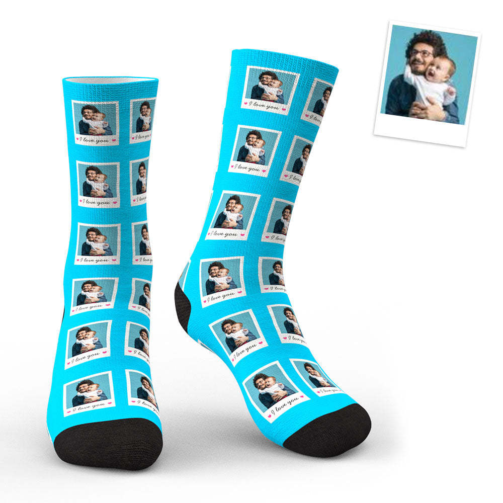 3D Preview Custom I Love You Polaroid Socks - MyFaceSocksAu