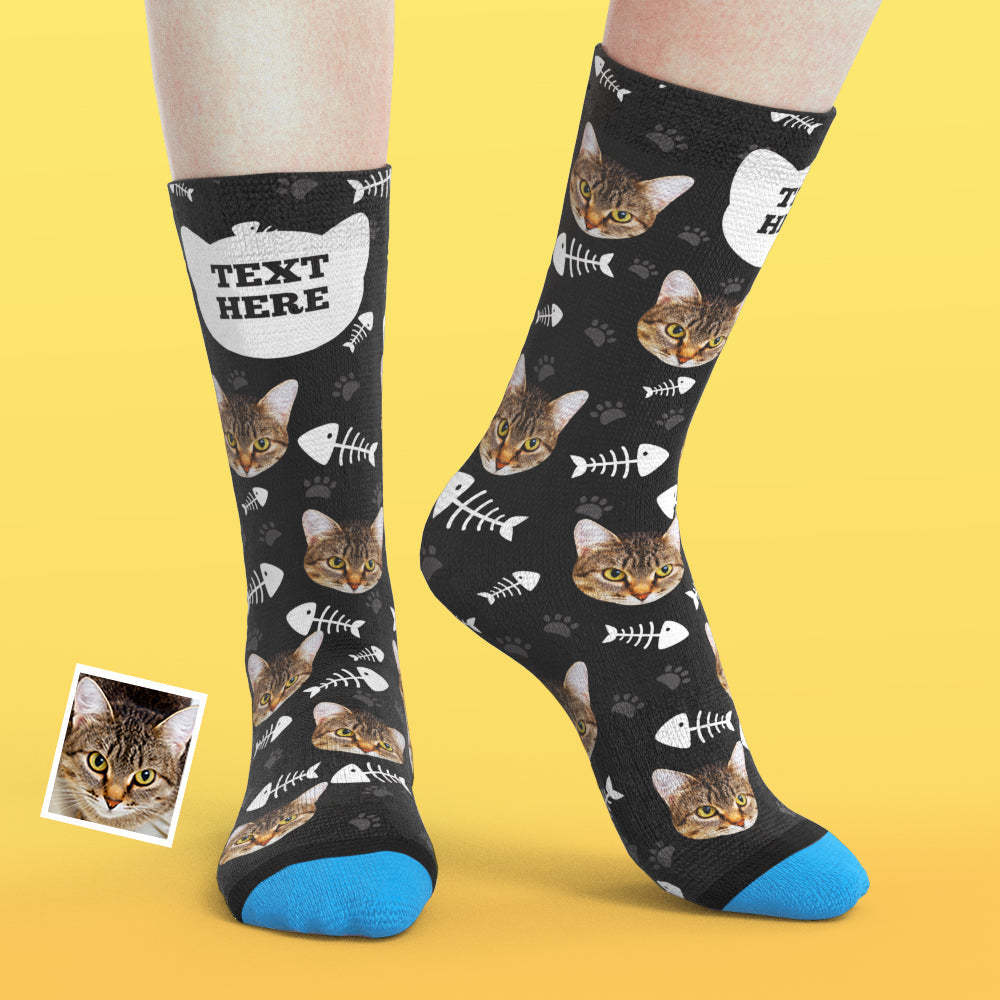 Custom 3D Digital Printed Face Socks Add Pictures and Name - Cat