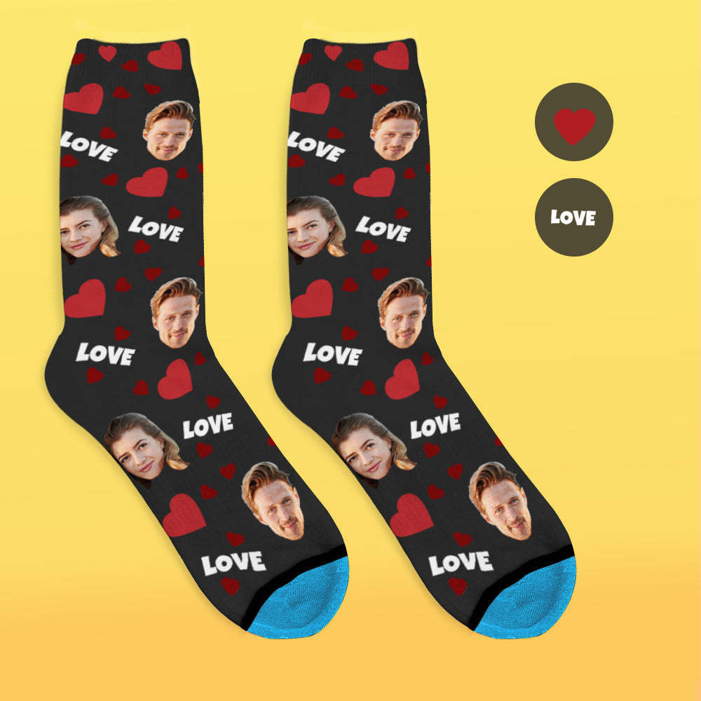 Custom 3D Digital Printed Face Socks Add Pictures and Name - Love