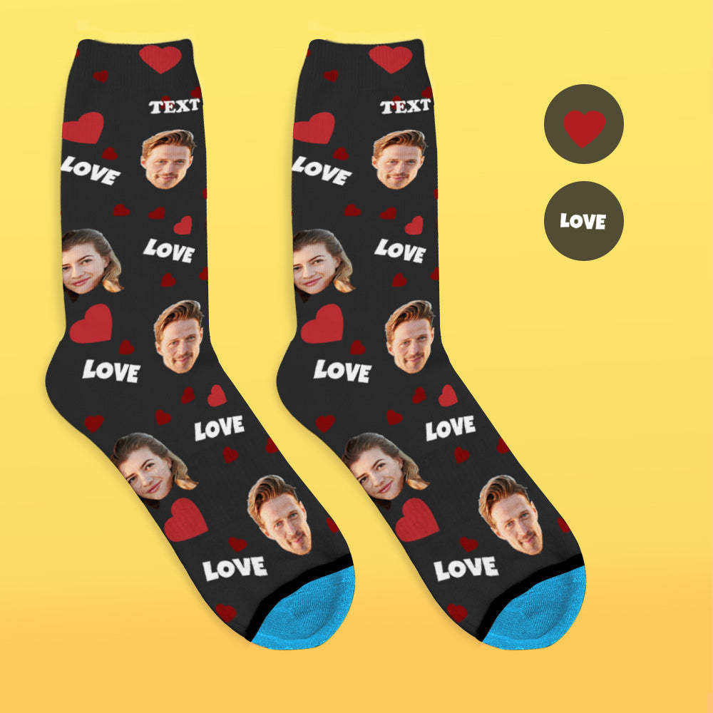 Custom 3D Digital Printed Face Socks Add Pictures and Name - Love