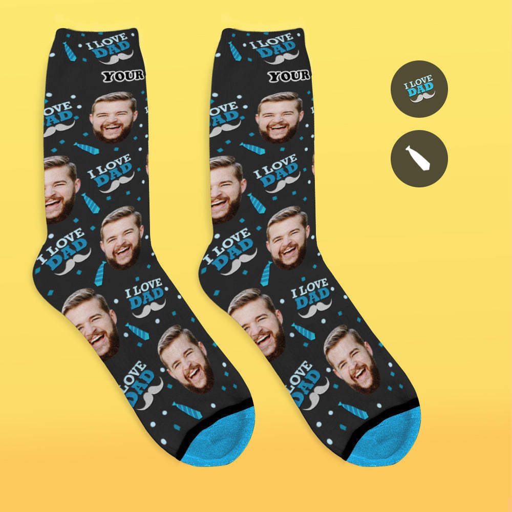 Custom 3D Digital Printed Face Socks Add Pictures and Name - I Love Dad