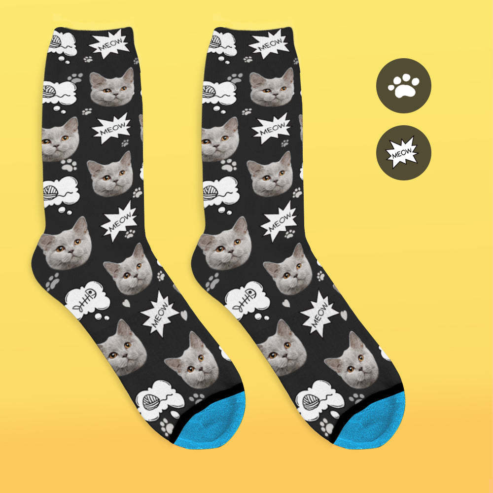 Custom 3D Digital Printed Face Socks Add Pictures and Name - Meow