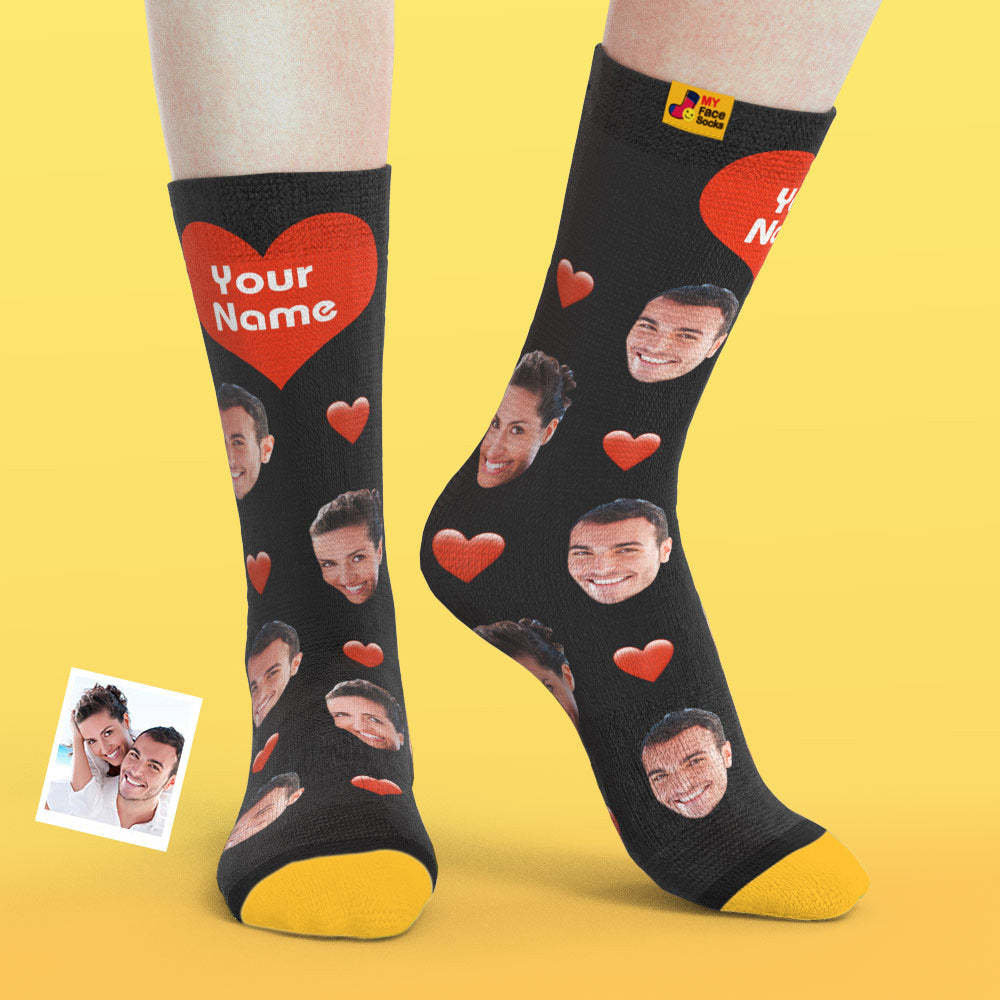 Custom 3D Preview Socks My Face Socks Add Pictures and Name - Heart - MyFaceSocksAu