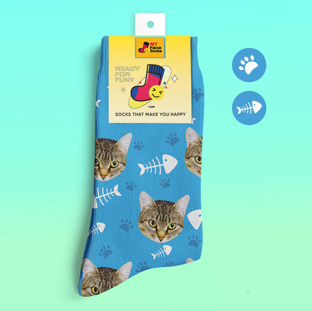 Custom 3D Preview Socks My Face Socks Add Pictures and Name - Cat - MyFaceSocksAu