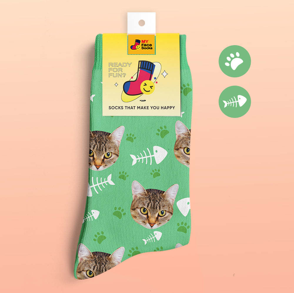 Custom 3D Preview Socks My Face Socks Add Pictures and Name - Cat - MyFaceSocksAu