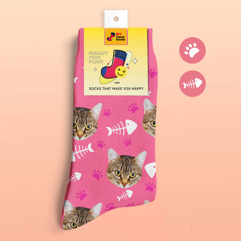 Custom 3D Preview Socks My Face Socks Add Pictures and Name - Cat - MyFaceSocksAu