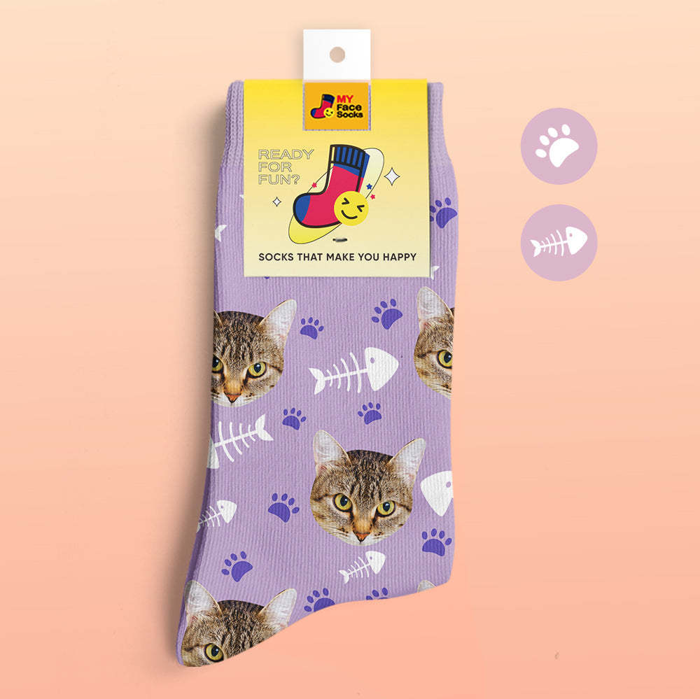 Custom 3D Preview Socks My Face Socks Add Pictures and Name - Cat - MyFaceSocksAu