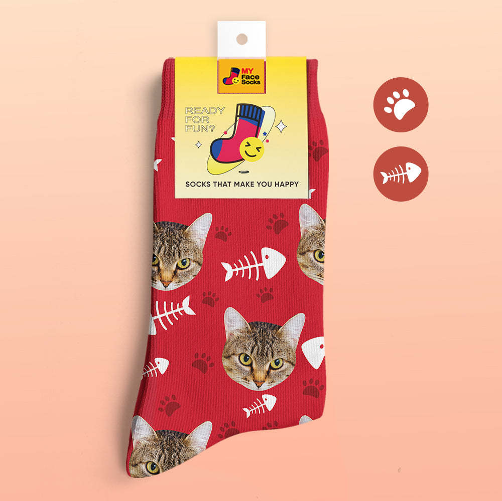Custom 3D Preview Socks My Face Socks Add Pictures and Name - Cat - MyFaceSocksAu