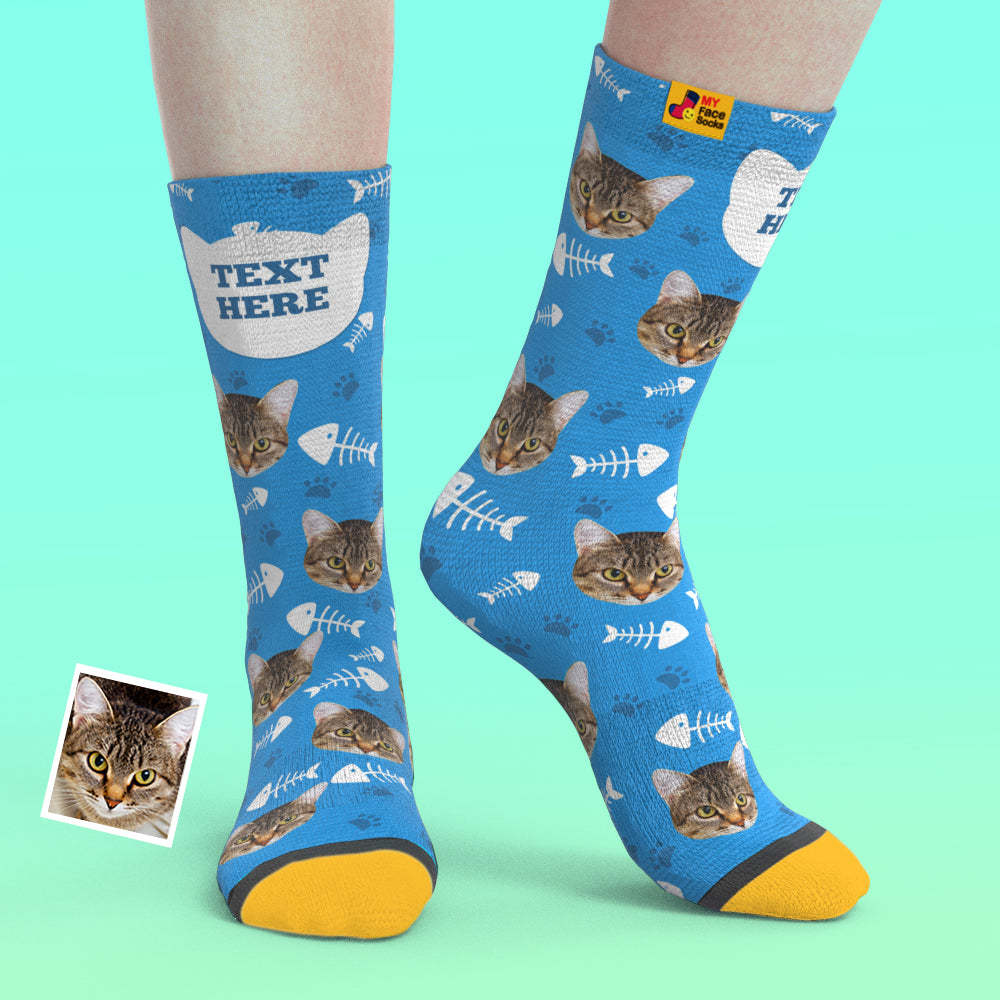 Custom 3D Preview Socks My Face Socks Add Pictures and Name - Cat - MyFaceSocksAu