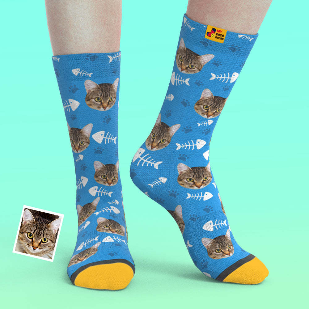Custom 3D Preview Socks My Face Socks Add Pictures and Name - Cat - MyFaceSocksAu