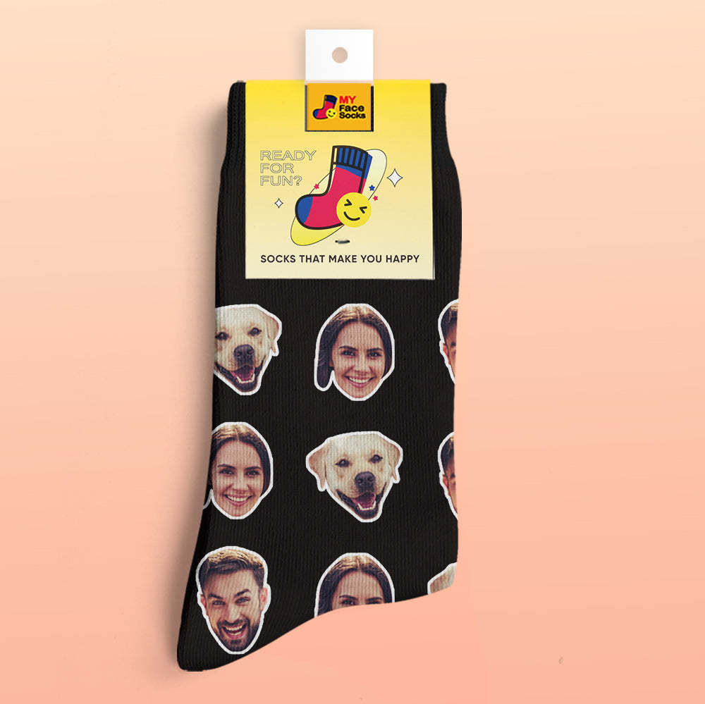 Custom 3D Preview Socks My Face Socks Add Pictures and Name - Two Faces - MyFaceSocksAu