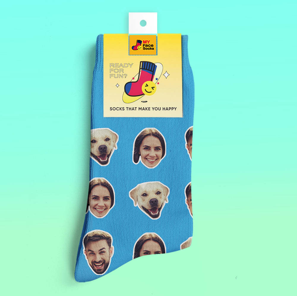 Custom 3D Digital Printed Socks My Face Socks Add Pictures and Name - Two Faces